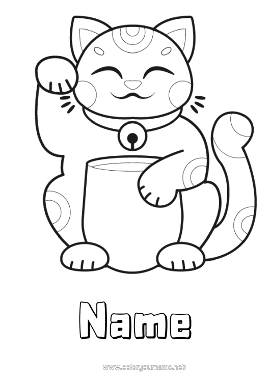 Coloring page to print Cat Luck Japan Maneki Neko Dog and cat