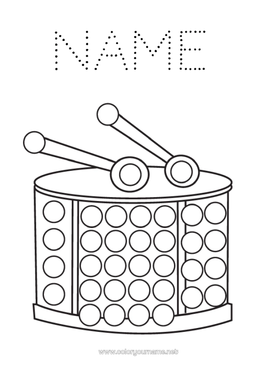 Coloring page to print Carnival Music Dot markers World Music Day Musical instruments Drum