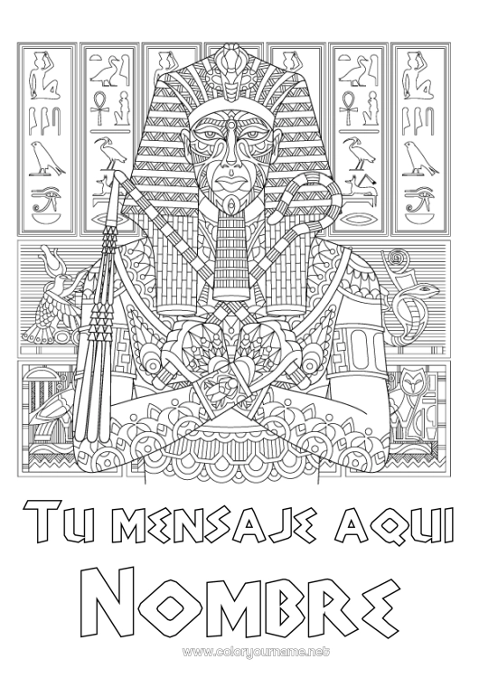 Dibujo para colorear para imprimir Egipto Zentangle Faraón Historia