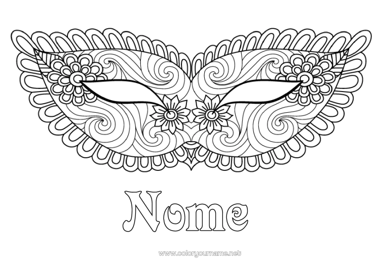 Pagina da colorare da stampare Costume Maschera Carnevale Zentangle