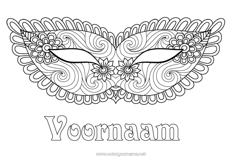 Kleurplaat om af te drukken Vermomming Masker Carnaval Zentangle