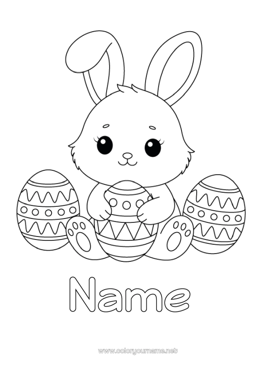 Coloring page to print Cute Bunny Easter eggs Easter Forest animals