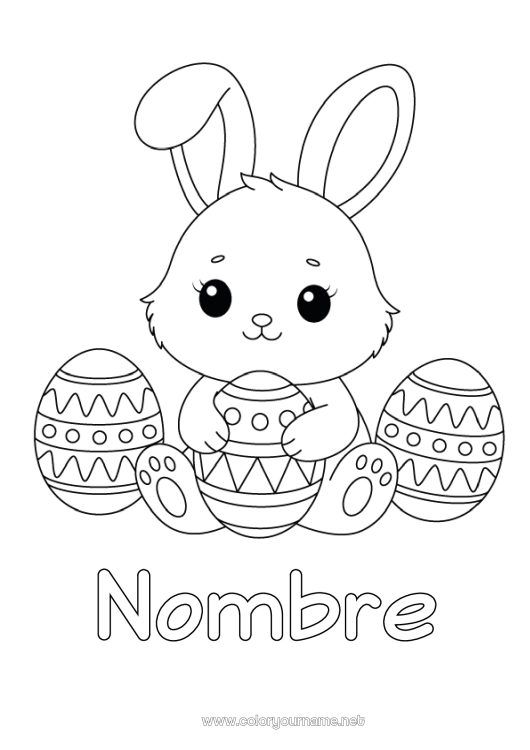 Dibujo para colorear para imprimir Lindo Conejo Huevos de Pascua Pascua de Resurrección Animales del bosque