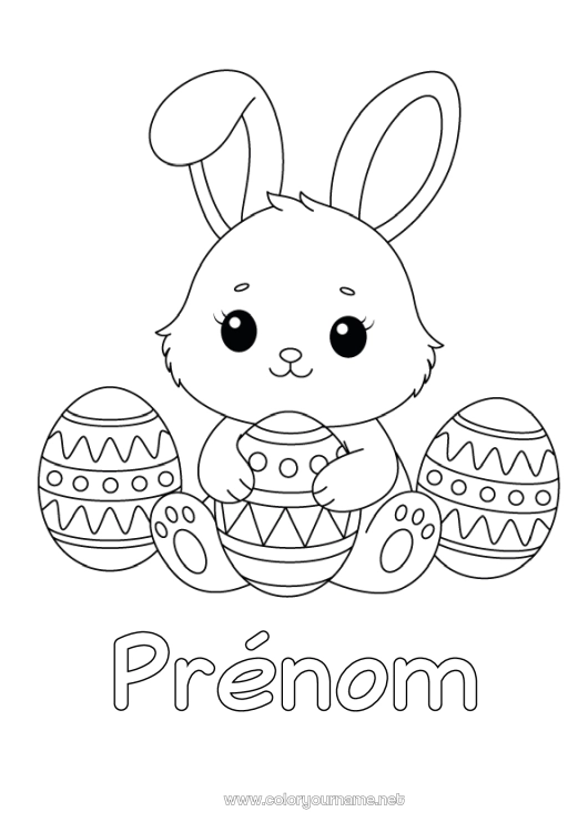 Coloriage à imprimer Mignon Lapin Oeufs de Pâques Pâques Animaux de la forêt