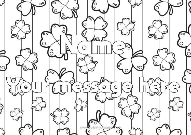 Coloring page to print Luck Clover Decorated name Decorative background