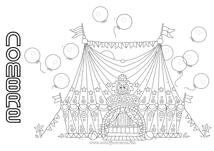 Dibujo para colorear para imprimir Globos Clown Circo Marquesina