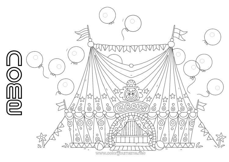 Página de desenho para imprimir Bolas Palhaço Circo Tenda de circo