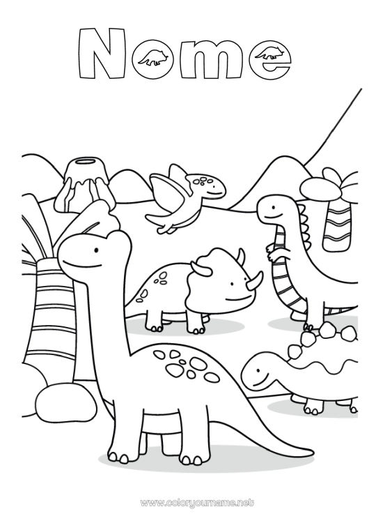 Página de desenho para imprimir Dinossauros Vulcão Animal Tiranossauro Tricerátopo