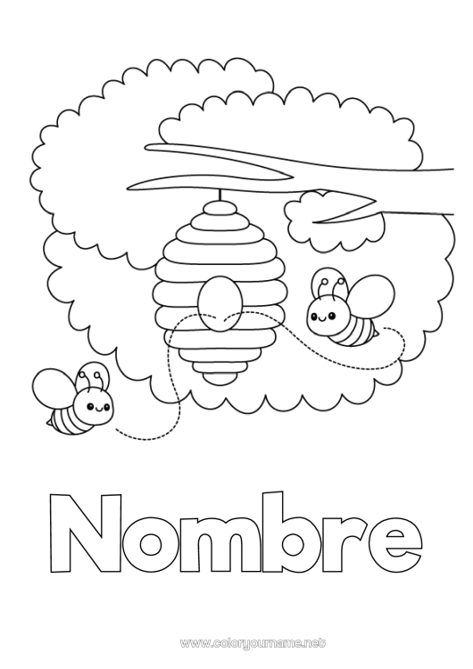 Dibujo para colorear para imprimir Animales Abeja Insectos Colmena