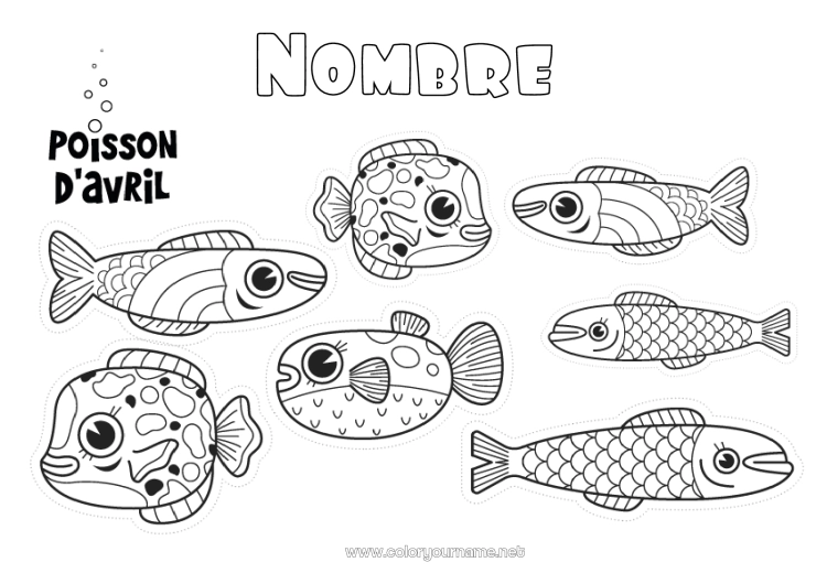 Dibujo para colorear para imprimir Actividades para niños Animales Pescado Día de los Inocentes Animales marinos o acuáticos