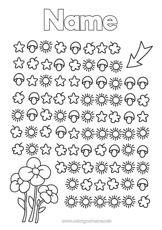 Coloring page to print Flowers Spring Sun Children's activities Mushroom Labyrinth