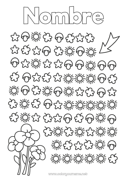 Dibujo para colorear para imprimir Flores Primavera Sol Actividades para niños Champiñone Laberinto