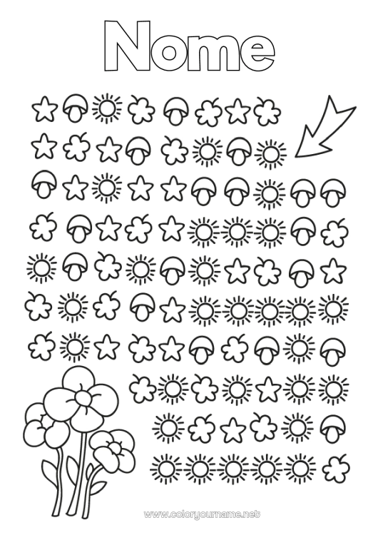 Página de desenho para imprimir Flores Primavera Sol Atividades para Crianças Cogumelo Labirinto