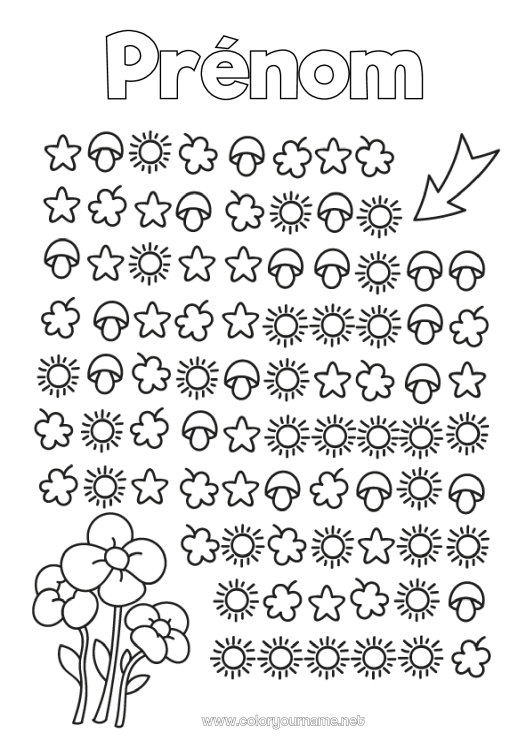 Coloriage à imprimer Fleurs Printemps Soleil Activités enfants Champignon Labyrinthe