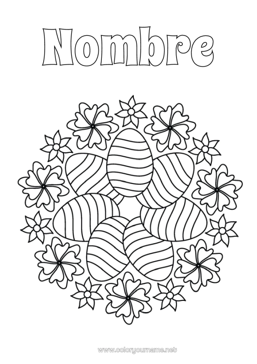 Dibujo para colorear para imprimir Flores Mandala Huevos de Pascua Pascua de Resurrección