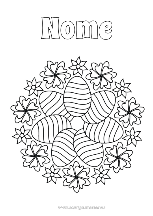 Página de desenho para imprimir Flores Mandala Ovos de Páscoa Páscoa