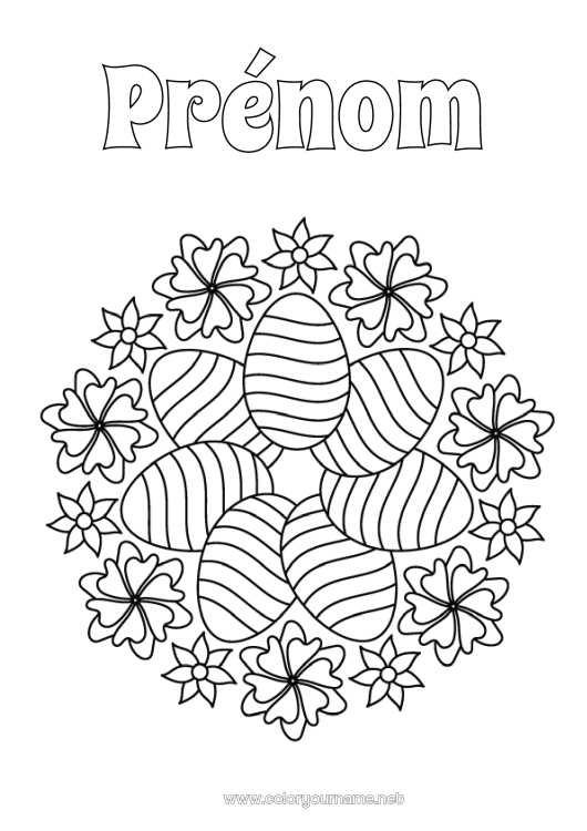 Coloriage à imprimer Fleurs Mandala Oeufs de Pâques Pâques