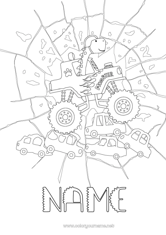 Coloring page to print Dinosaurs Vehicles Car Animal Cars, vans, and motorhomes Racing vehicles and tracks Monster truck