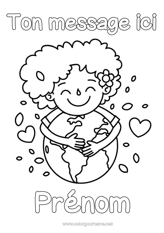 Coloriage à imprimer Coeur Fille écologie Terre Jour de la Terre