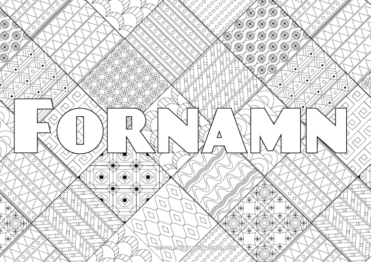 Färgläggningssida att skriva ut Utsmyckat namn Komplexa målarbilder Zentangle Mosaiker Portugal Dekorativ bakgrund