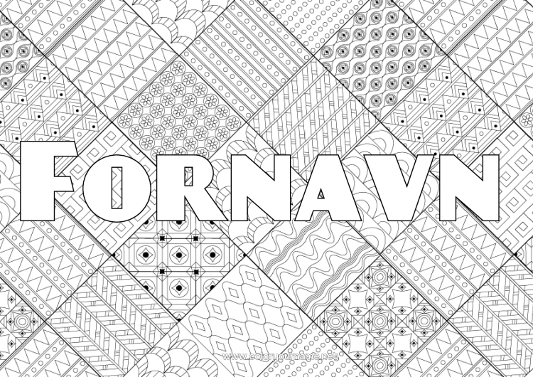 Farvelægningssiden til udskrivning Dekoreret navn Komplekse farvelægninger Zentangle Mosaikker Portugal Dekorativ baggrund