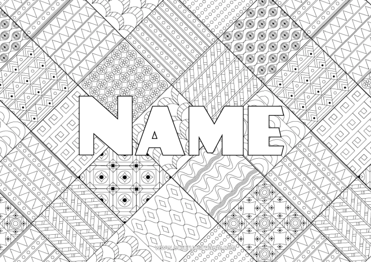 Coloring page to print Decorated name Complex coloring pages Zentangle Mosaics Portugal Decorative background