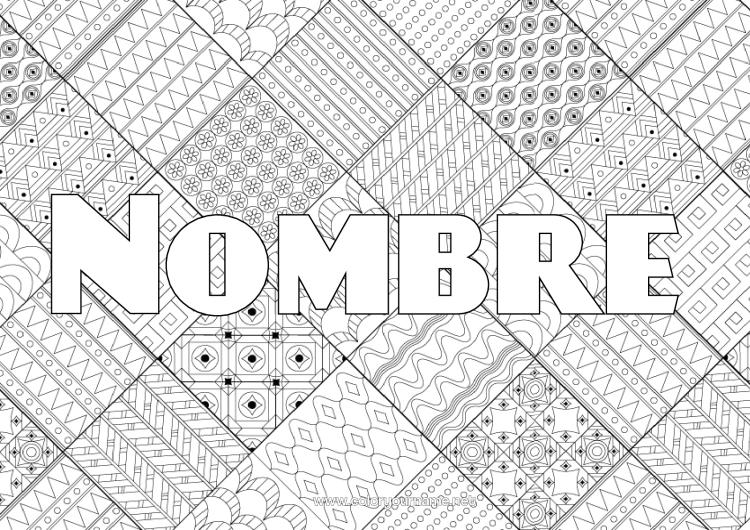 Dibujo para colorear para imprimir Nombre decorado Dibujos complejos para colorear Zentangle Mosaicos Portugal Fondo decorativo