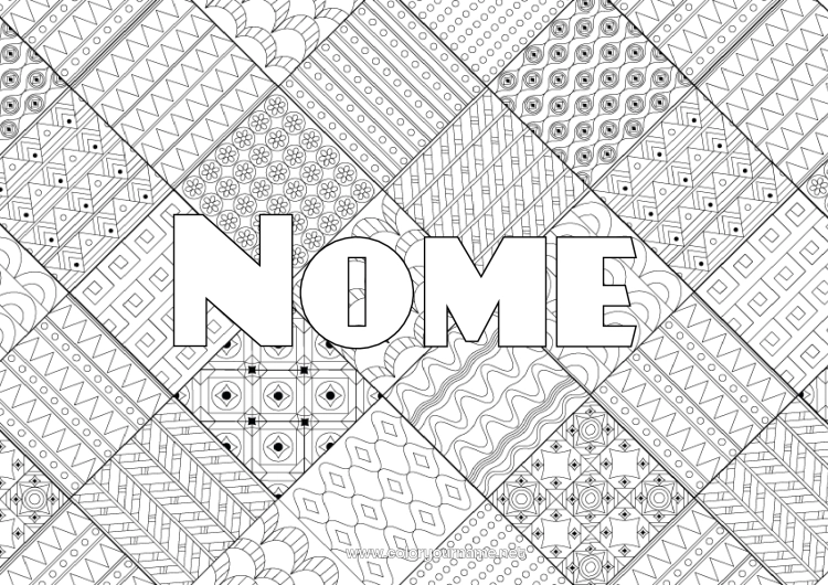 Pagina da colorare da stampare Nome decorato Colorazioni complesse Zentangle Mosaici Portogallo Sfondo decorativo