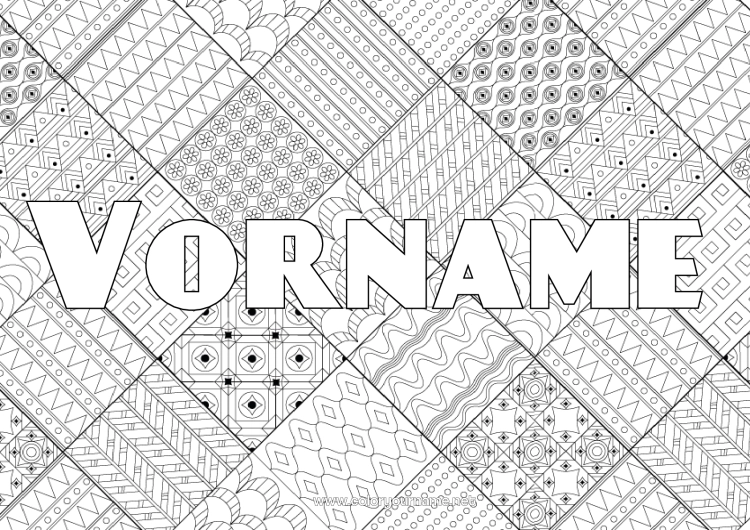 Malvorlage zum Ausdrucken Dekorierter Name Komplexe Ausmalbilder Zentangle Mosaiken Portugal Dekorativer Hintergrund