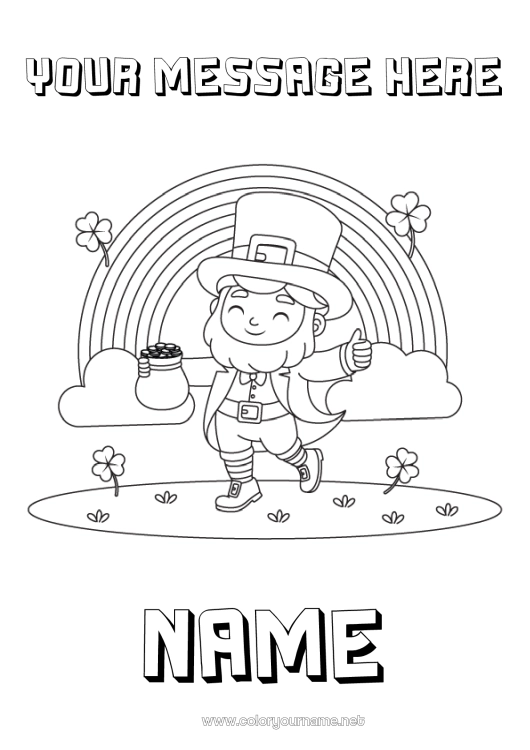 Coloring page to print Clover Ireland Saint Patrick's Day Rainbow