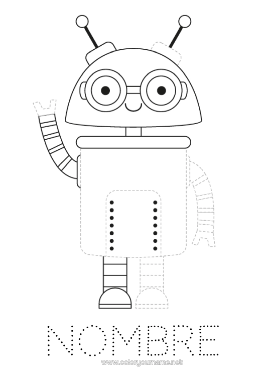 Dibujo para colorear para imprimir Robot Actividades para niños Dibujos fáciles para colorear Trazo y color