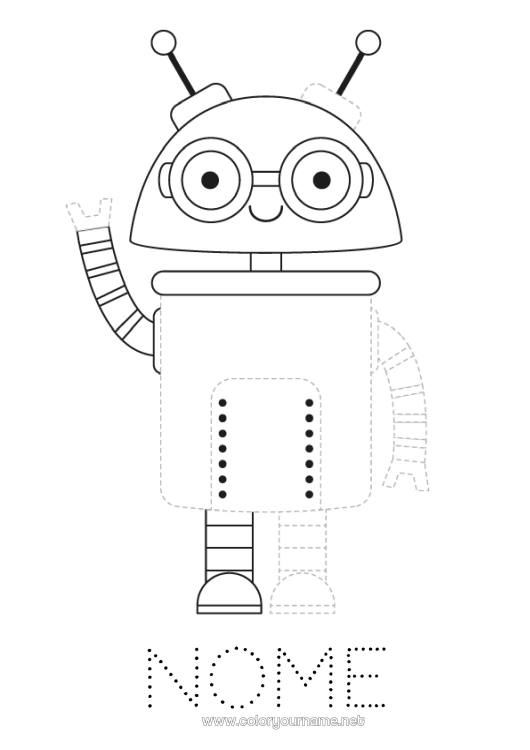 Pagina da colorare da stampare Robot Attività per Bambini Disegni da colorare facili Traccia e colora