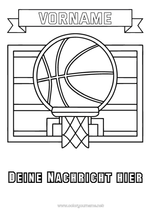 Malvorlage zum Ausdrucken Sport Luftballons Basketball Mannschaftssportarten