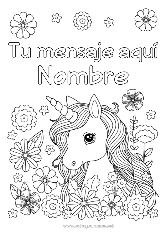 Dibujo para colorear para imprimir Flores Unicornio Primavera Animales Dragones, unicornios y animales fantásticos