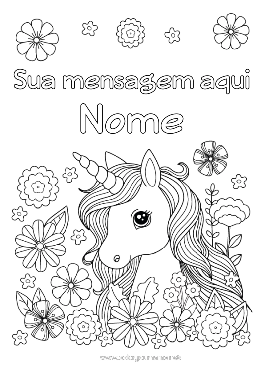 Página de desenho para imprimir Flores Unicórnio Primavera Animal Dragões, unicórnios e animais fantásticos