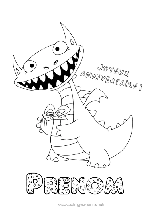 Coloriage à imprimer Cadeaux Anniversaire Dragon Dragons, licornes et animaux fantastiques