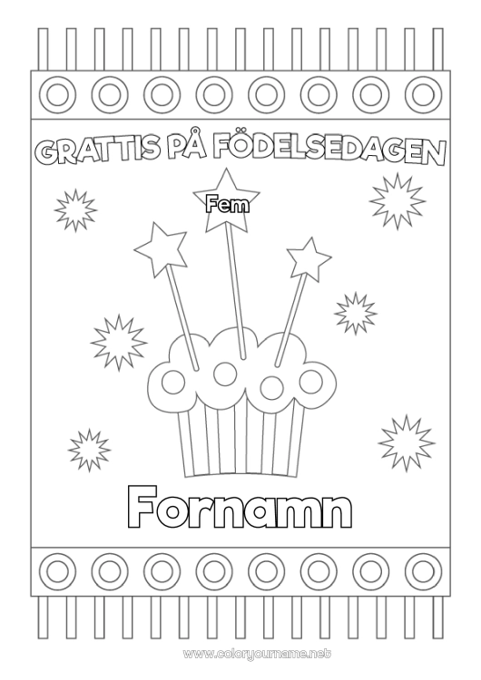 Färgläggningssida att skriva ut Kaka Födelsedag Stjärnor Grattis på födelsedagen! Anpassningsbar ålder att fira