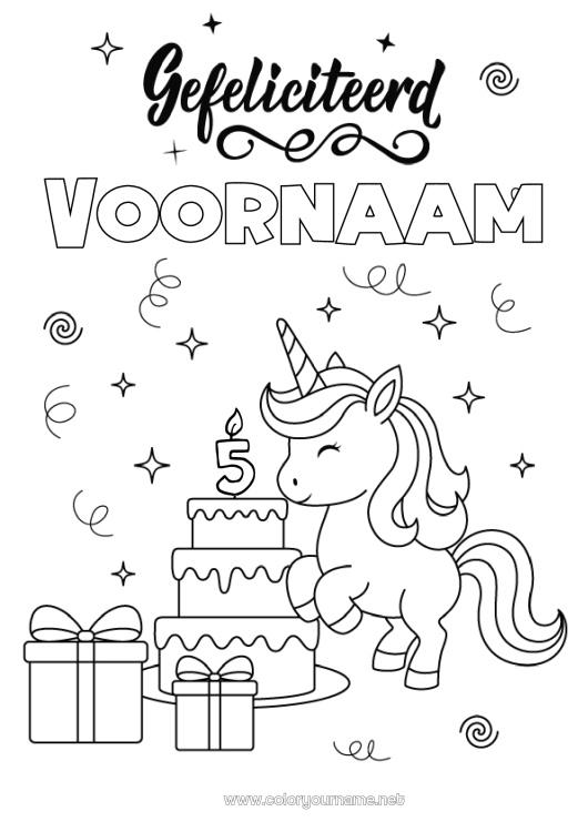 Kleurplaat om af te drukken Taart Cadeaus Verjaardag Kawaii Eenhoorn Dier Verjaardag (Frans) Bericht Aangepaste verjaardagsleeftijd Draken, eenhoorns en fantastische dieren