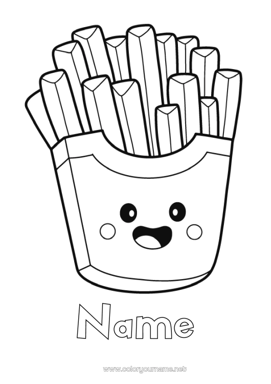 Coloring page to print Kawaii Food Easy coloring pages Fries