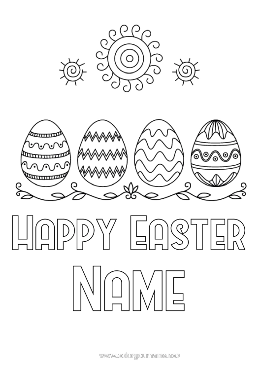 Coloring page to print Sun Easter eggs Easter 