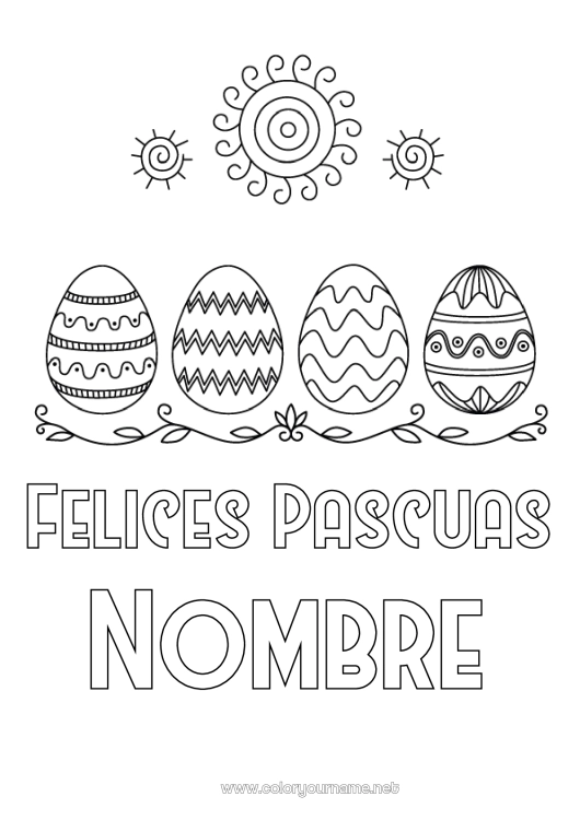 Dibujo para colorear para imprimir Sol Huevos de Pascua Pascua de Resurrección Mensaje de 