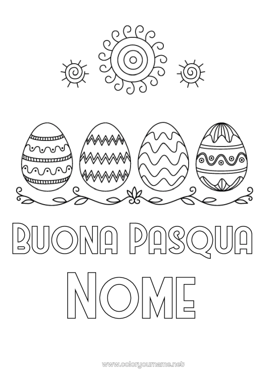 Pagina da colorare da stampare Sole Uova di Pasqua Pasqua Messaggio di 