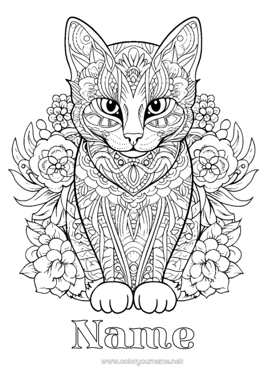 Coloring page to print Cat Mandala Animal Complex coloring pages Zentangle Dog and cat