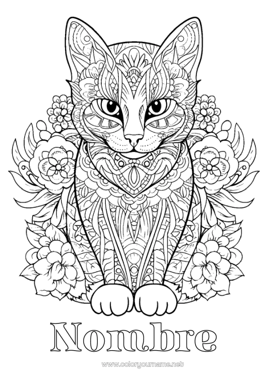 Dibujo para colorear para imprimir Cat Mandala Animales Dibujos complejos para colorear Zentangle Perros y gatos