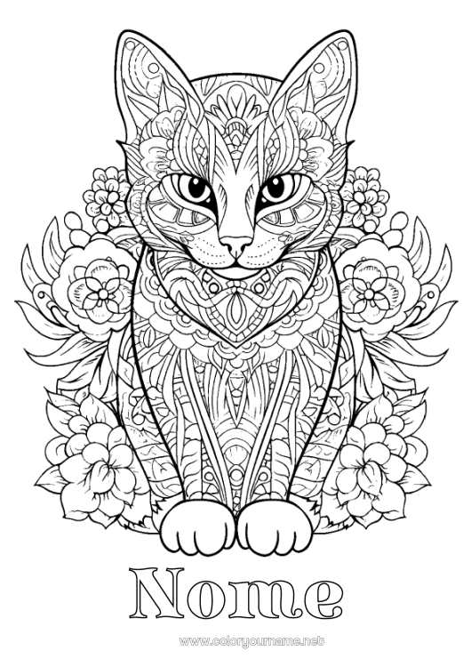 Página de desenho para imprimir Gato Mandala Animal Colorações Complexas Zentangle Cães e gatos