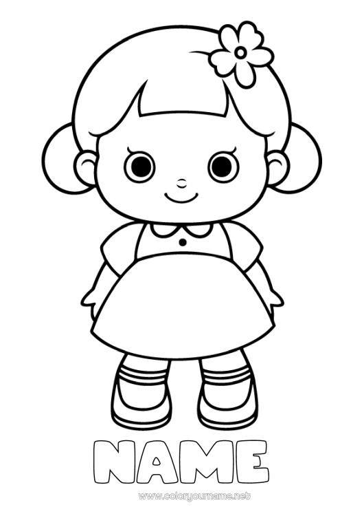 Coloring page to print Girl Easy coloring pages Games and toys Doll