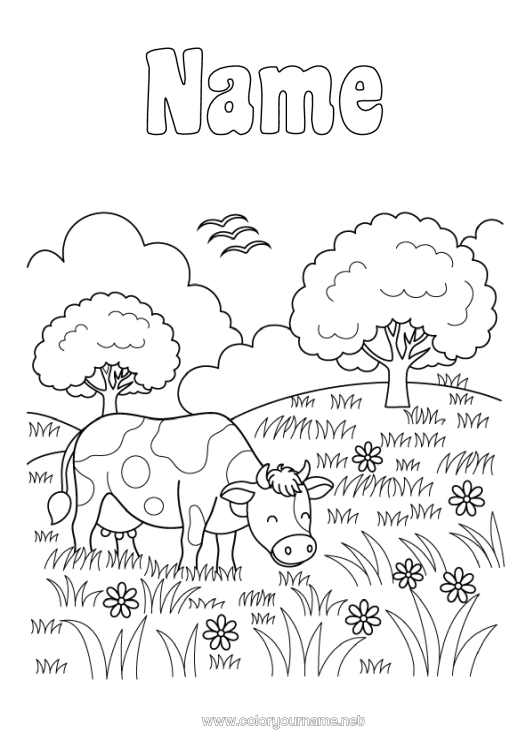 Coloring page to print Animal Cow Farm animals