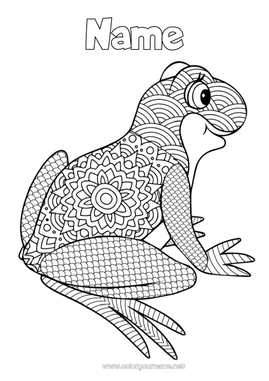 Coloring page to print Mandala Frog Complex coloring pages Zentangle Marine or aquatic animals