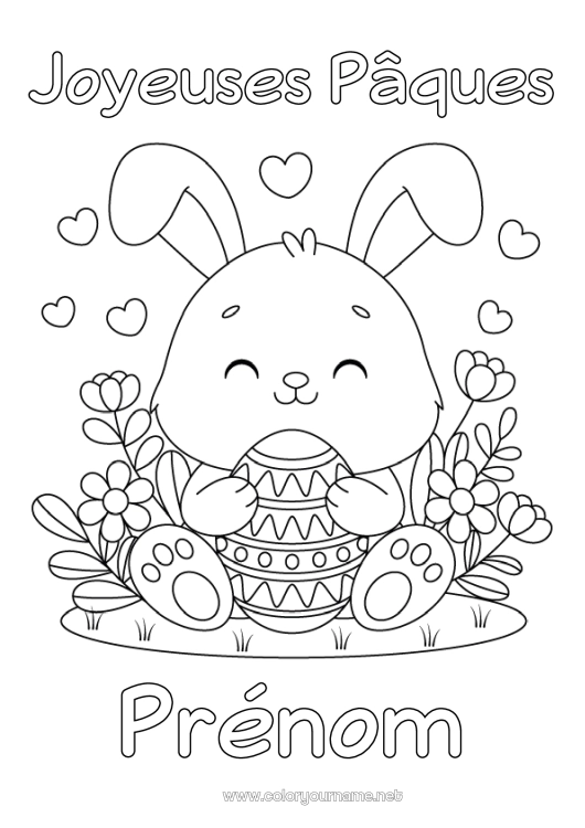 Coloriage à imprimer Kawaii Lapin Animal Oeufs de Pâques Pâques Animaux de la forêt