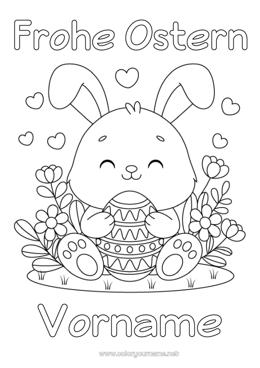 Malvorlage zum Ausdrucken Kawaii Hase Tier Ostereier Ostern Waldtiere